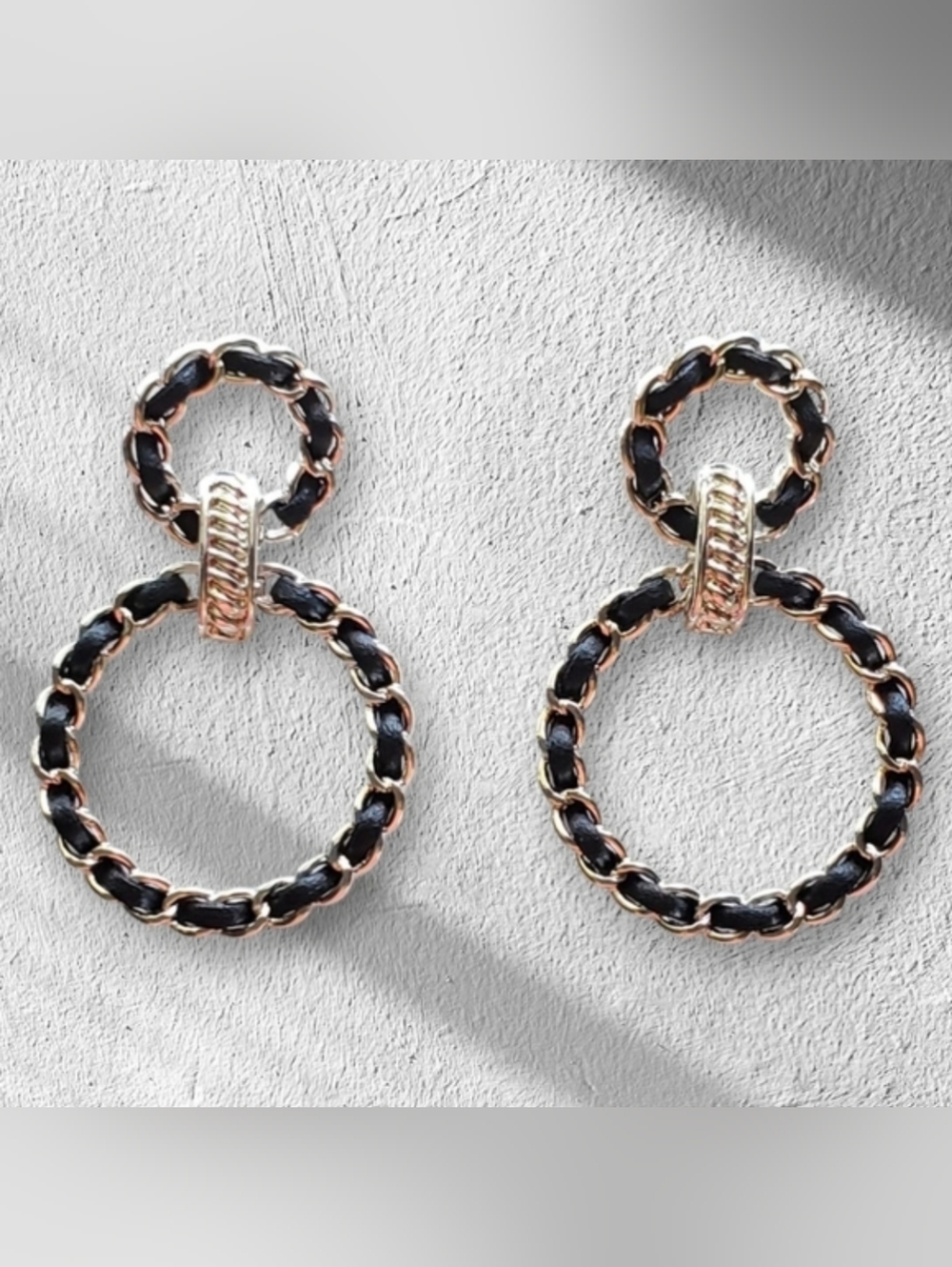 Black and Silver Chain Link Hoop Earrings